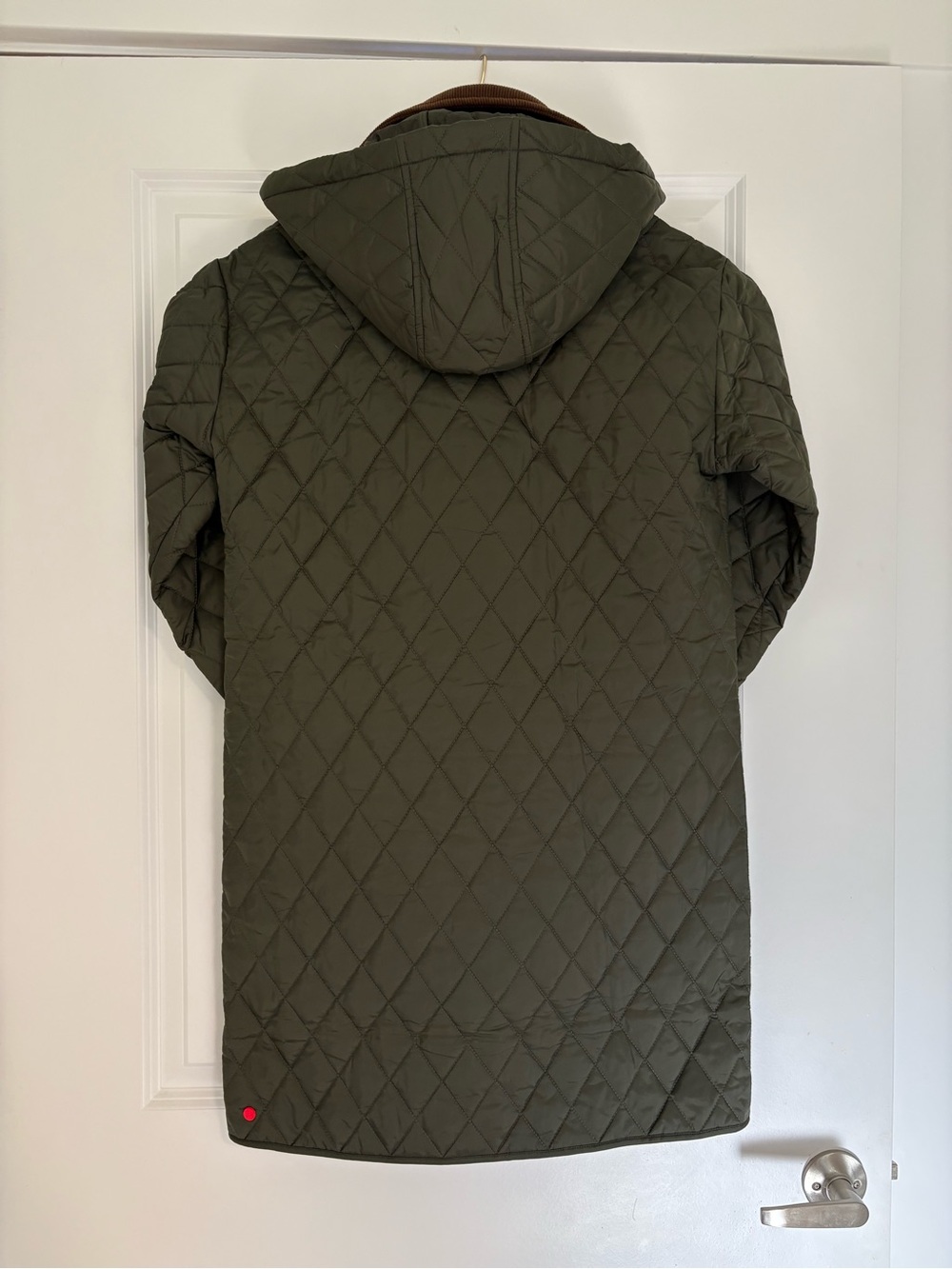 Hunter Women’s Quilted Long Coat Olive Green Corduroy Collar NWT XS - Picture 2 of 8